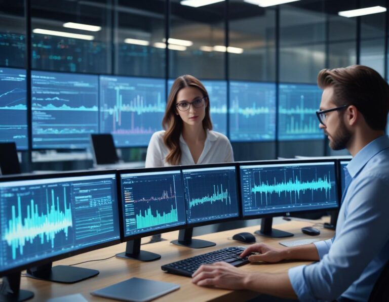 ภาพ "Data Warehouse มีประโยชน์อย่างไรบ้าง?" เรนเดอร์และเสิร์ฟเวอร์กับสายสื่อสารในศูนย์ข้อมูลทันสมัย