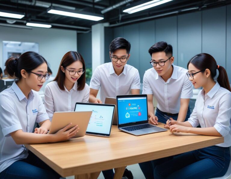 ผู้เริ่มต้น นั่ง ทำงานอัตโนมัติ ที่โต๊ะ มี หุ่นยนต์ ชี้ หน้าจอ และ Raspberry Pi พร้อม โน้ต Start here