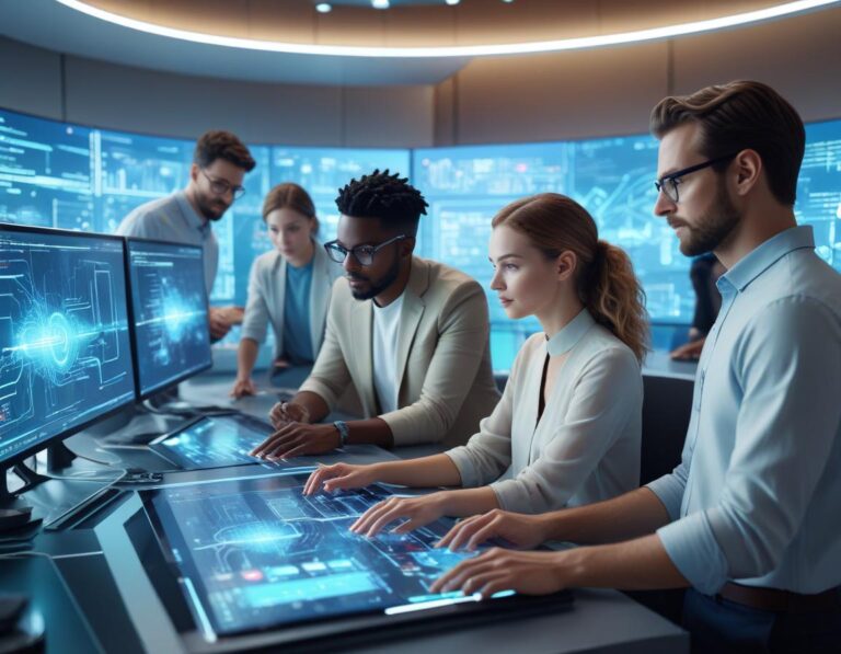 โต๊ะทำงานกระจกหรู มือวางใกล้คีย์บอร์ด เปิดโน้ตบุ๊ก แสดง n8n พร้อมคำถาม ฟรีไหม และ แพ็กเกจอะไรบ้าง ใน โทน แสง ฟ้า-ม่วง