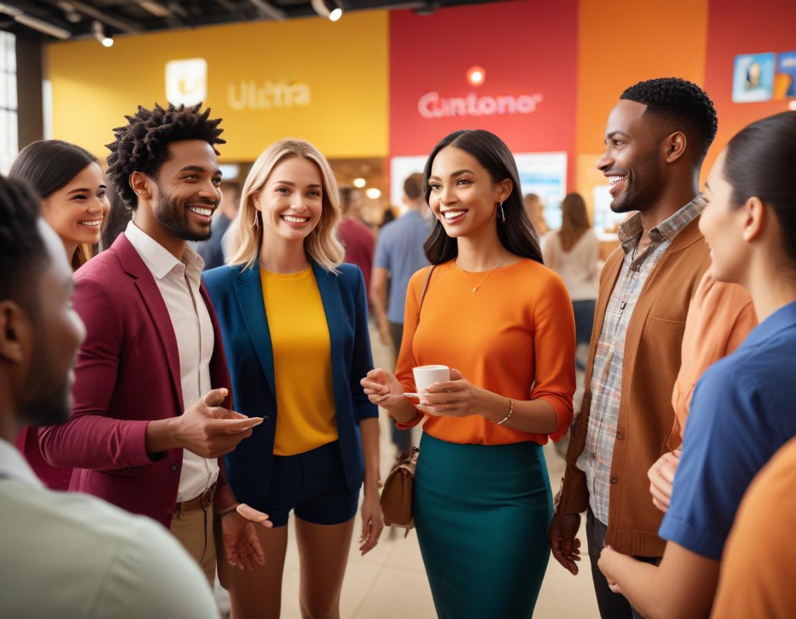 ภาพลูกค้าหลากหลายกับสินค้าสุดสวยในตลาดที่คึกคักและสดชื่น