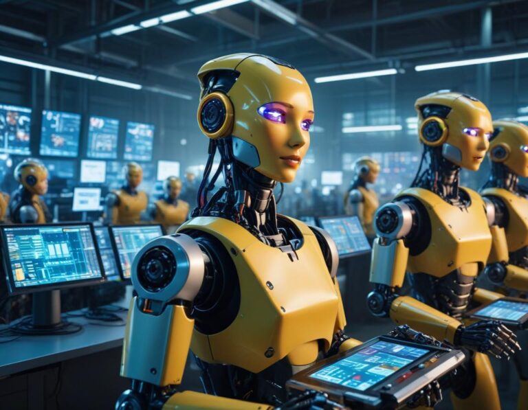 กลุ่มคนงาน หลากหลาย ร่วมกับ หุ่นยนต์ อัตโนมัติ ใน โรงงาน ล้ำสมัย พิสูจน์ ความร่วมมือ เพื่อ อนาคต