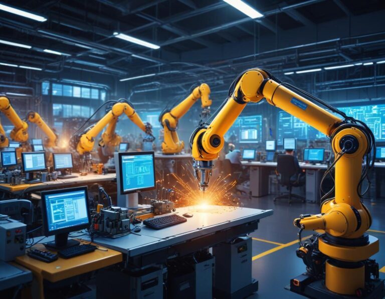 ทีมงาน มืออาชีพ ประชุม ใน ห้อง กระจก ใช้ ฮอลโลกราฟิก แสดง ระบบ อัตโนมัติ KPI และ RPA